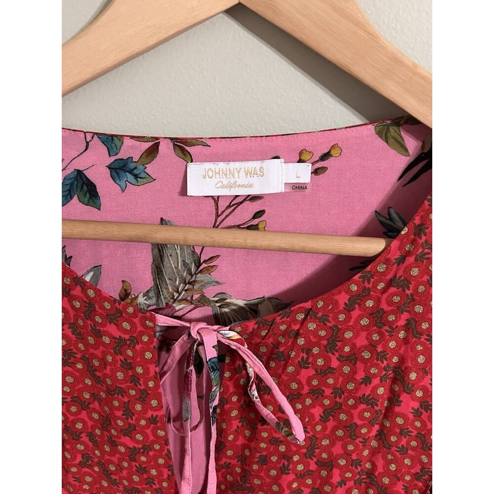 Johnny Was California Blouse Pink Button Up Floral Embroidered Oversized L - Picture 4 of 13